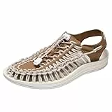 XINXINIO Herren Beach Slip On Woven Sandalen Closed Toe Atmungsaktive Sandalen mit Weicher Abflachung (Braun,45)