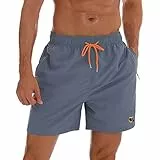 JustSun Badeshorts Herren Badehose Männer Schwimmhose Schnelltrocknend Boardshorts Strandshorts Beachshorts mit Reissverschlusstasche Grau L