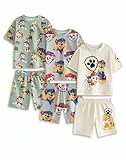 PAW PATROL Patrol Jungen-Pyjama-Set in Hellgrün, Grau und Creme | 3er-Pack Kurzarm-Nachtwäsche mit kurzen Beinen | Chase, Marshall, Skye & Rubble Loungewear mit Cartoon-Print Merch