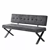 B&D home® Sitzbank Karen 160cm – gepolsterte Esszimmerbank mit Rückenlehne, X-Metallgestell schwarz, Webstoff/Microfaser in Anthrazit, modern Industrial Design für Esszimmer, Küche & Flur