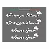 4R Quattroerre.it Aufkleber Passenger Princess & Driver Queen, Set mit 4 dekorativen Aufklebern, ideal für Rückspiegel Helm PC, Made in Italy, 12 x 9,5 cm (Weiß)