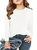 Haloumoning Langarm T-Shirt Mädchen Rundhals Basic Tops Kinder Einfarbige Niedlich Langarmshirt Casual Oberteile 5-14 Jahre, Weiß, 11-12 Jahre