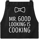 MoonWorks Koch-Schürze Grill-Schürze für Herren mit Spruch Mr Good Looking is Cooking Fliege schwarz unisize