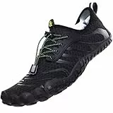 Wasserschuhe Badeschuhe Damen Herren Strandschuhe Schnell Trocknend Drainagelöcher Strand Schwimmschuhe Meeresschuh Surfschuhe Poolschuhe Unisex Barfußschuhe für Kajakfahren Fitnessstudio Schwarz EU42