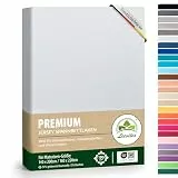 Premium Spannbettlaken, extra schwer und dick, 97% Mako-Jersey-Baumwolle und 3% Elasthan, auch Boxspringbett geeignet, 140 x 200-160 x 220 cm, Weiß