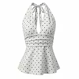 Trendiges Damen-Tanktop 2026, Bauchkontrolle, Sommer, rückenfreie Bluse, Y2K, Frühling, niedliche Tunika, ärmellos, gesmokt, bauchfrei, zum Schnüren, Sommer-T-Shirt, Baggy, weiß, S