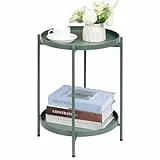 HollyHOME Beistelltisch Rund Balkontisch Klein Metall Couchtisch 2 Ebenen Nachttisch Sofatisch Beistelltisch für Wohnzimmer Schlafzimmer Outdoor Terrasse, Gras Grün