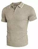 PaulJones Poloshirts für Herren Kurzarm Strick Polo Polohemd Herren mit Reißverschluss Aprikose XL