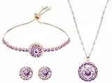 BAOKELAN Schmuckset für Frauen Cubic Zirconia Anhänger Schmuck Set Halskette Armband und Ohrringe Set Lila