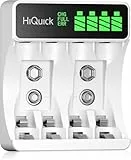 HiQuick Akku Ladegerät, mit LCD Anzeige, für NI-MH NI-CD AA/AAA Akkus, 4-Ladeplatz Universal Schnell Akkuladegerät für wiederaufladbare Mignon AA und Micro AAA