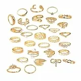 Konxi Gold Verstellbare Ringe Set 29-31 Stück Stapelbare Vintage Ringe Vintage Punk Ring Set für Männer Frauen Boho Chunky Ring Gold Damen (GoldSet-1)