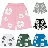 Short Sommer Herren Blumen Print Freizeitshorts Gerades Bein Sommershorts Gummizug Sportshorts Mit Tunnelzug Und Taschen Baumwolle Shorty Stretch Weich Kurze Hose Pink S