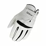 Wilson Feel Plus Herren-Golfhandschuh, Premium-Leder, Verbesserter Grip und Schweißkontrolle, Weiß, Größe ML (Linke Hand)