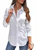 Tanmolo Damen Bluse Sommer Hemdbluse Baumwolle Hemd mit Abnähern Reverskragen Business Blusen mit Knopfleiste Elegante V-Ausschnitt Blusenshirt Tops Weiß L