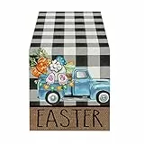 TischläUfer Ostern, Tarklanda Hase Frohe Ostern Tischläufer Rosa Gitter Waschbar Frühling Küche Esstisch Dekoration Ostern Tischdekor für drinnen und draußen Urlaub Party Wohnzimmer (C, One Size)
