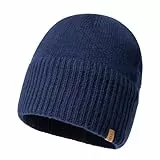 TOP-EX XL/XXL 100% Merinowolle Beanie Mütze, Wintermuetze Herren Damen, Fisherman Beanie Trawler Mütze, Strickmuetze, Warme Fleece Futter Navy Blau XL/XXL
