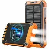 GOODaaa Wireless Solar PowerBank 26800mAh mit 6 Ausgängen und 4 Eingängen, 15W Schnellladung Solarladegerät mit integrierter Taschenlampe und Karabinerhaken für Camping und Outdoor