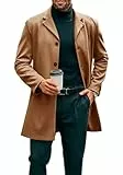 Runcati Herren Mantel Lange Trenchcoat Slim Fit Winter Kerbkragen Jacke Einreiher Business Overcoat Khaki L