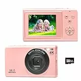 Digitalkamera, AutoFocus 4K Fotoapparat Fotokamera mit 32GB Speicherkarte,16X Digitalzoom，56MP with 2,7' großem Bildschirm, Kompaktkamera Fotokamera für Kinder Einsteiger