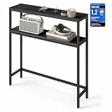 VASAGLE Konsolentisch, schmaler Sofatisch mit 2 Ablagen, 20 x 80 x 80 cm, Flurtisch, 2 Ebenen, für Flur, Wohnzimmer, Schlafzimmer, anthrazitgrau-tintenschwarz LNT130B22