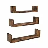 VASAGLE Wandregale in U-Form, 3er Set, Schweberegale im Vintage-Stil, Wandmontage, für Dekos, Wohnzimmer, Schlafzimmer und Büro, vintagebraun LWS034X01, 0194343103792