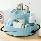 SAMSYOKI Drehbarer Stiftehalter, 360°Drehbar Schreibtisch Organizer Rotation Stifthalter mit 11 Fächer Große Kapazität Stiftköcher Aufbewahrungsbox für Stifte Bürobedarf Schulbedarf Kosmetik (Blau)