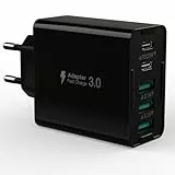 USB C Ladegerät 50W Mehrfac, 5-Ports Stecker USBC und USBA, USB Netzteil Wand-Ladegerät, Fast Charge PD20W Power Adapter Kompatibel mit iPhone 11/12/13/14/15/16/Galaxy S21/S22/S23/Tablets（Schwarz）