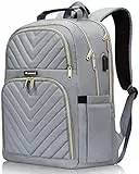 Kuosdaz Rucksack Damen 17.3 Zoll, Große Schulrucksack Mädchen Teenager, mit USB Ladeanschluss für Lapptop Arbeit Wasserdichter Rucksack, Uni-, Reise-, Geschäfts-, Alltags-, Frauen, Schule, Grau