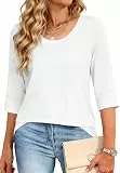 Crewhpo T Shirt Damen Baumwolle mit 3/4-Ärmeln Tunika Sommer Kurzarm Basic Tshirt Einfarbige Casual Top mit Rundhalsausschnitt Stretch Bluse Lockeres