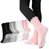 GRPSKCOS Yoga Socken Damen 4 Paar Stoppersocken Damen Pilates Socken Antirutschsocken für Yoga, Barre, Krankenhaus, Pilates, Tanz EU 35-40(#1 Schwarz+Weiß+Grau+Pink,35-40)