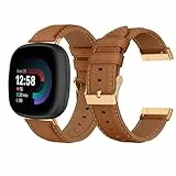 LanQii Lederarmband Kompatibel mit Fitbit Versa 4/3/Sense 2, Damen und Herren Leder Uhrenarmband Ersatzarmbänder für Fitbit, Braun