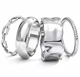4 Stück Wasserfest Ringe Gold Stapelringe Damen 14K Vergoldet Ringe Set Chunky Dünn Daumenring Fingerring Damen Statement Promise Ring Gold Eheringe Verlobungsring 57mm(18.1mm),US=8 Silber