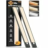 Gritin Unterbauleuchte Küche LED Schrankbeleuchtung, 128 LEDs Superhell, 3 Farbe & 5 Helligkeit, 4 Modi, Bewegungsmelder, Aufladbar 2500mAh Akku, Stark Magnet Schranklicht, 2 Stück -Schwarz