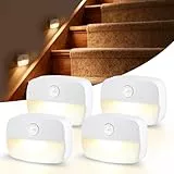 LED Nachtlicht mit Bewegungsmelder, 4 Stück kinder Bewegungslicht mit Batterie, Indoor Treppenbeleuchtung,Auto EIN/AUS Sensor Licht Für Flur, Bad, Schlafzimmer,Orientierungslich (4 Stück Warmes weiß)