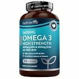 Superfestes Omega-3-Fischöl 2000 mg - Bereitstellung von 1000 mg EPA und 400 mg DHA pro Portion - Nachhaltig frei von Quellen und Verunreinigungen - Hergestellt in Großbritannien von Nutravita