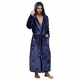 U2SKIIN Herren Fleece Bademantel mit Kapuze, in voller Länge verdickter Plüsch Bademantel warm für Männer dicker Robe (Marineblau, L/XL)
