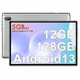 FACETEL 10 Zoll Android 13 Tablet PC Mit 5G WLAN Octa-Core 2.0Ghz | 12GB RAM + 128GB ROM (TF 1TB) | FHD | Doppelkamera | 6000mAh | Bluetooth 5.0, Mit Case, Silber