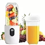 LYPPUL Tragbarer Mixer, 500ml Smoothie Maker to Go, Portabler Elektrischer Saftpresse, Mini Standmixer, 1500mAh Akku, 16-Blatt SUS Schneidkopf, 20,800 U/min,Für Fitnessstudio,Büro,Camping,Reisen(Weiß)