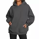 TANMESSO Damen-Kapuzenpullover, Oversize-Fleece, langärmelig, Y2K, modisch, Winter, Herbst, Outfit, dunkelgrau, S