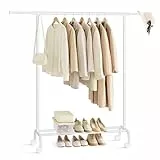 SONGMICS Kleiderständer auf Rollen, ausziehbare Kleiderstange, Garderobenständer aus Stahlrohren, erhöhte Ablagestange, 40 x (83-120) x 156 cm, wolkenweiß HSR134W01