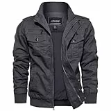 EKLENTSON Übergangsjacke Herren Classic Pilotenjacke Stehkragen Militär Jacke Cargo Full Zip (L, Grau)