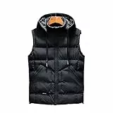 YCDZSW Herren Outdoor-Weste, Steppweste Mit Abnehmbare Kapuze Ärmellos Jacke Wärme Daunenweste Dicke Freizeit Gilet Winter Vest (M,Schwarz)