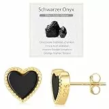 JENDEAR Herz Schwarzer Onyx Ohrringe Silber 925 für Damen Hypoallergene Nickelfrei Natürlicher Edelstein Ohrstecker, Schmuck Geschenke (Gold)