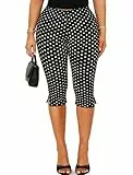 TZLDN Damen Caprihose 3/4 Capri Leggings Polka Dot Knielange Freizeithose mit Schlitz Schwarz M