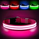 PcEoTllar Leuchthalsband Hund Aufladbar, Hundehalsband Leuchtend, Beleuchtetes LED Halsband für Hunde für Kleine Mittlere Große Hunde, Hunde Leuchthalsband Wasserdicht 3 Leuchtmodi, Rosa-M
