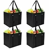 DAJAVE 4 Stück Einkaufstasche Faltbar 33x28x26 cm Einkaufstaschen 80 Liter, Einkaufstasche mit Griffen perfekt als Tote Bag, Stoffbeute Damen Shopper Handtasche, Wiederverwendbare(Schwarze)