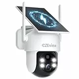 CZEview Alles in 1 Überwachungskamera Aussen Akku Solar, 2K, 100% Kabellos, 360° PTZ Kamera Überwachung Außen mit Bewegungsmelder, 2.4GHz WLAN, Farbige Nachtsicht (4K 8MP Weiß)