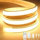 Lamomo COB LED Streifen, Warmweiss Dimmbar 6M LED Strip mit Fernbedienung, 3000K Selbstklebend Wasserdicht Neon Led Leiste, 10mm Breit, Silikon Flexibel Lichtleiste für Innen Schrank Deko, CRI90+