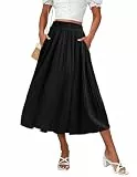 Zeagoo Damen Midi Röcke Hohe Taille Plissee A-Linie Swing Röcke Sommer Floral Lange Röcke mit Taschen, Schwarz, Klein