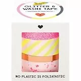 folia 26459 - Glitter & Washi Tape DESIGNED BY FRAU HÖLLE, 4 Stück, Klebeband aus Reispapier, Hotfoil in 4 Designs, zum Basteln, Verzieren und Dekorieren